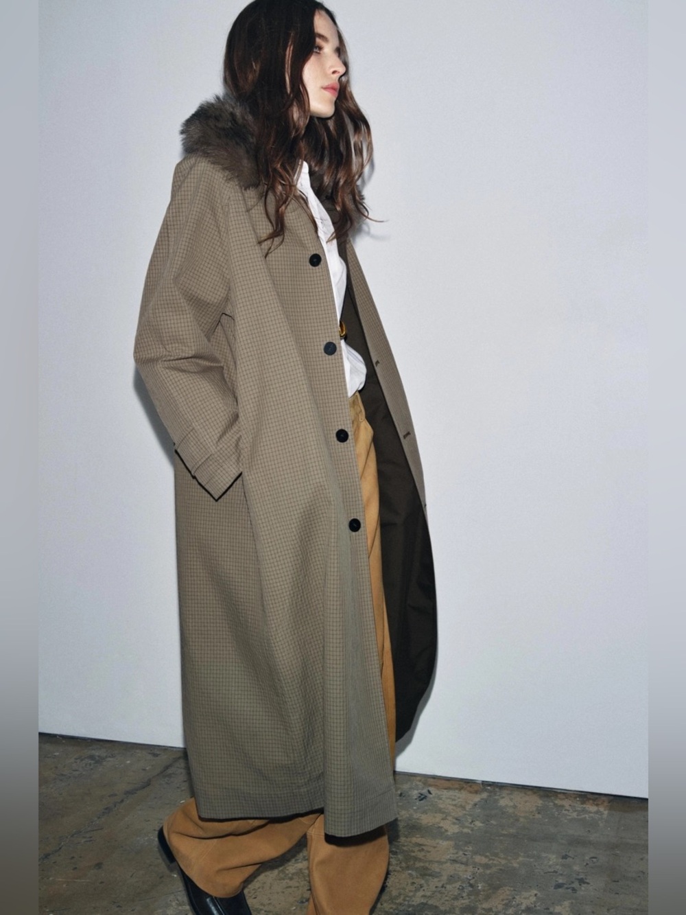 Zara ZW Collection Limited Edition Reversible Faux Fur Collar Trench S